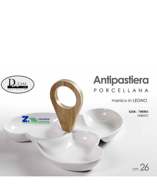 Antipastiera 4 Scoparti Bianco 28Cm Con Manico In Legno Per