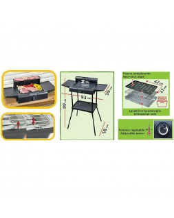 BARBECUE BISTECCHIERA DA TAVOLO ELETTRICA 2000 W GRIGLIA E PIASTRA Cm 42