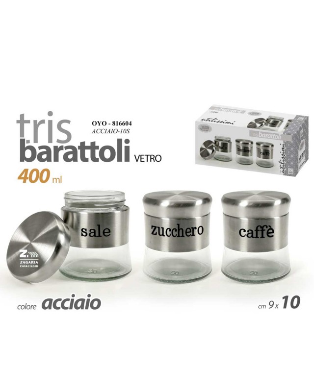 SET 3 Barattoli Sale Zucchero Caffè Tris CUORE Contenitore METALLO