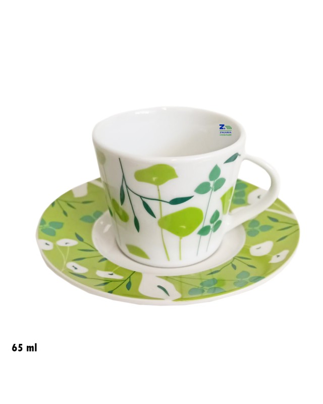 SET 6 TAZZE TAZZINE PIATTINI PORCELLANA FANTASIA VERDE PER CAFFE ART 26413