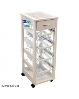 Carrello JOLLY salvaspazio in legno per cucina portafrutta con 4