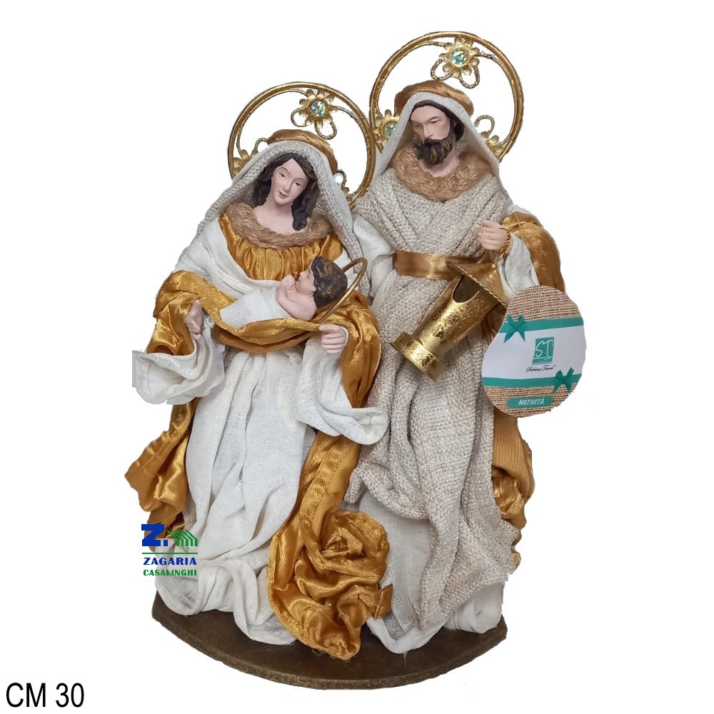 SET NATIVITA' CON VESTIARIO TESSUTO CM 30 H STATUE PRESEPE IN RESINA SU  BASE