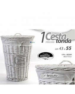 CESTONE CESTA PORTABIANCHERIA IN VIMINI OVALE BIANCO CON TESSUTO INTERNO